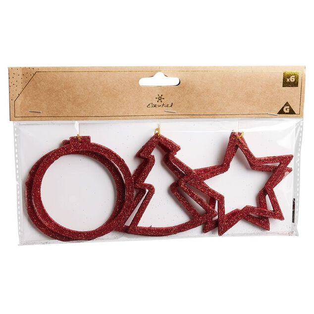 D&eacute;co &agrave; suspendre &eacute;toile/sapin/boule rouge x6