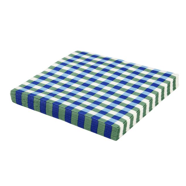 Serviette papier x20 carreaux blanc et bleu 33x33cm