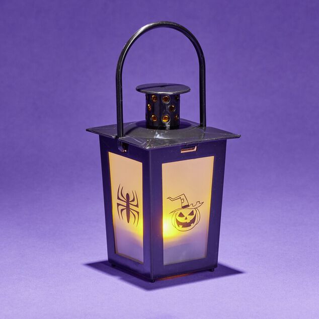Lanterne LED Halloween anim&eacute;e &agrave; piles 7,4x7,4xH15,5cm