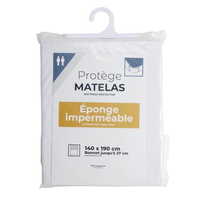 Prot&egrave;ge matelas 2 personnes &eacute;ponge imperm&eacute;able anti-acariens 140x190cm