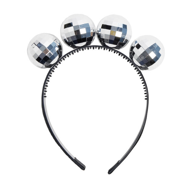 Serre t&ecirc;te boules &agrave; facettes disco argent&eacute; H16,5cm