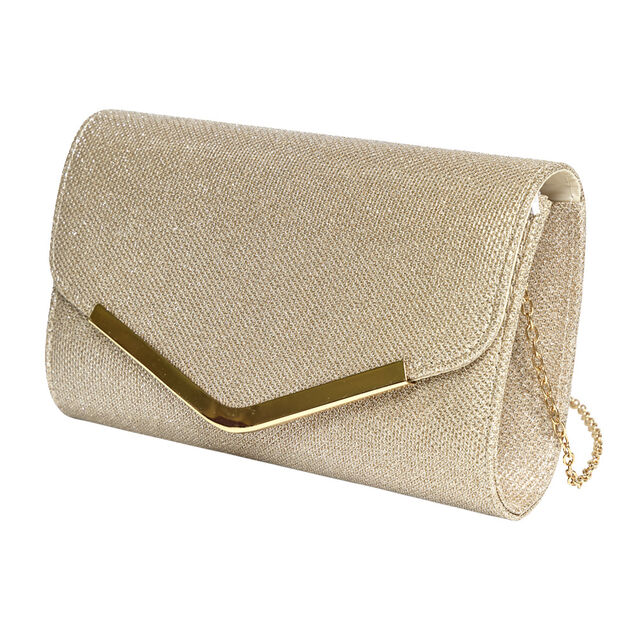 Sac pochette femme strass avec bandoulière chaîne amovible - 2 modèles noir ou doré