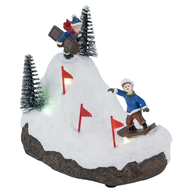 Village de No&euml;l sc&egrave;ne luge 14x10xH12cm