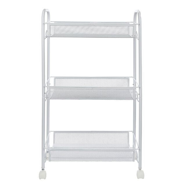 Desserte cuisine 3 niveaux m&eacute;tal blanc