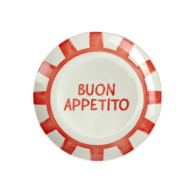 Assiette à dessert porcelaine "Buon Appetito" blanche et rouge Ø20cm
