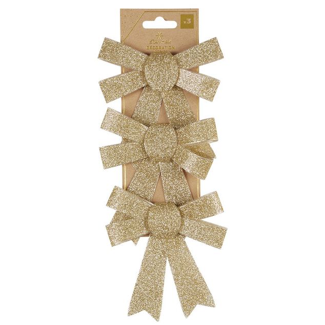 Noeud de Noël doré à suspendre x3