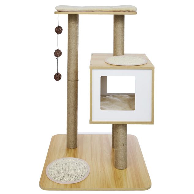 Arbre &agrave; chat 2 niveaux marron H84,5 cm