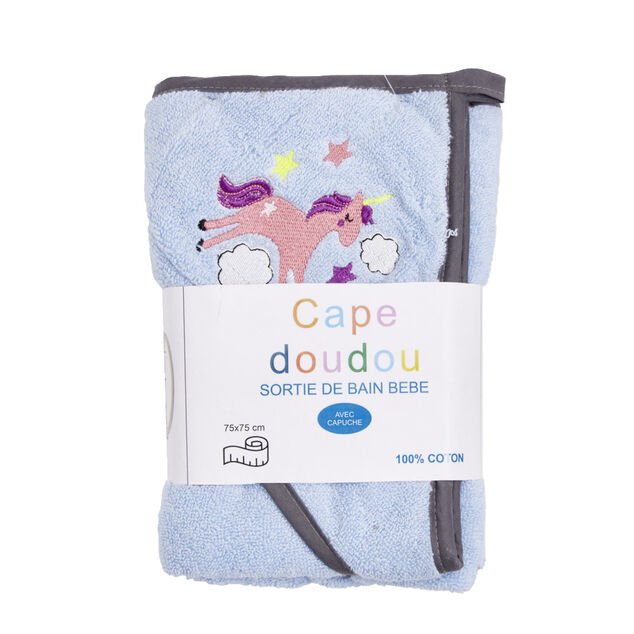 Sortie de bain pour b&eacute;b&eacute; en coton avec broderie et capuche 75x75cm - 2 mod&egrave;les