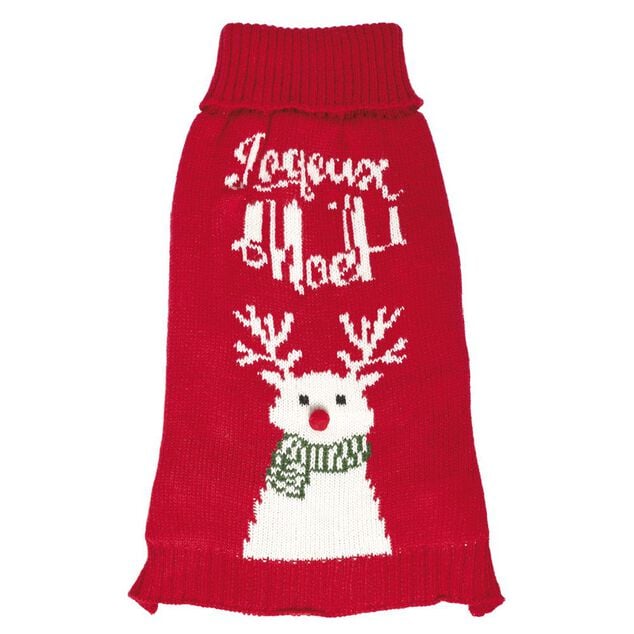 Pull de No&euml;l pour chien motif renne rouge blanc taille M