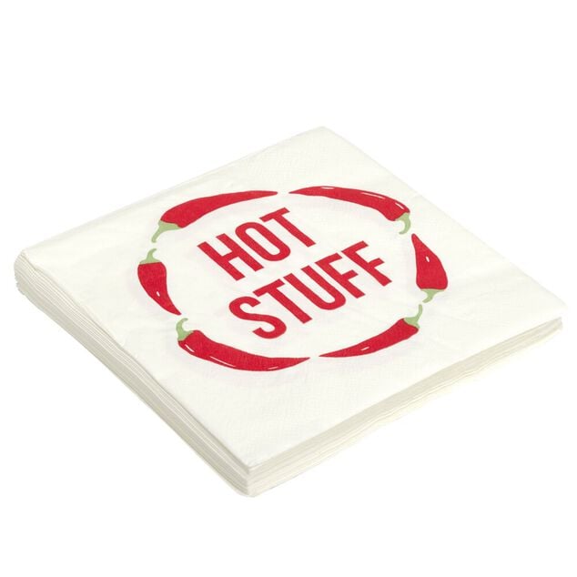 Serviette papier x20 motif piment Hot Stuff blanc et rouge 33x33cm