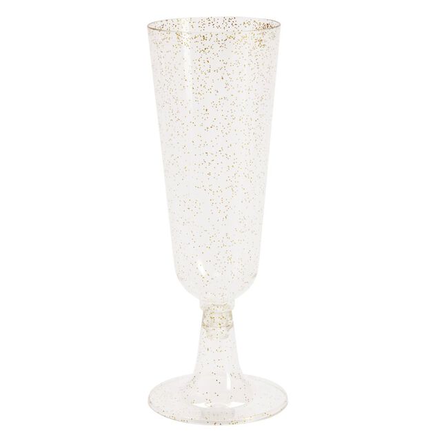 Fl&ucirc;te &agrave; champagne plastique r&eacute;utilisable x4 dor&eacute; paillet&eacute; &Oslash;6xH23cm