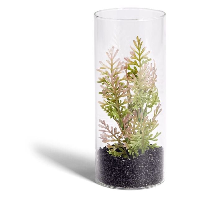 Plante artificielle dans pot tube en verre &Oslash;8xH19cm
