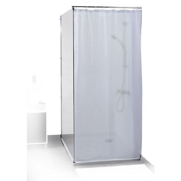 Rideau de douche motif carr&eacute; blanc opaque 180xH200cm