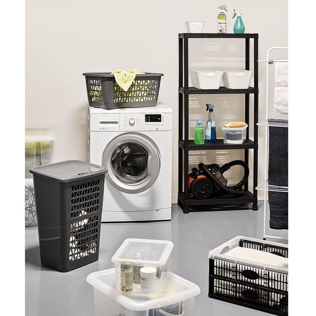 &Eacute;tag&egrave;re plastique noir 4 niveaux L60xl30xH138cm