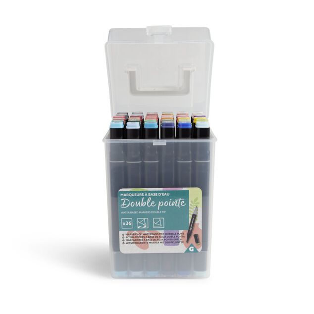 Lot de 36 marqueurs &agrave; base d'eau double pointe plastique noir + 3 ans