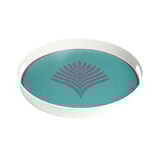 Plateau rond feuille exotique m&eacute;lamin&eacute; vert &Oslash;34,5xH4,1cm