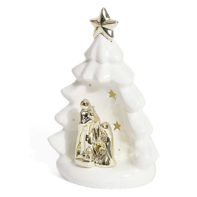 Cr&egrave;che sapin c&eacute;ramique lumineuse H20,3cm