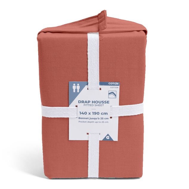 Drap housse 140x190cm 100% coton rouge brique
