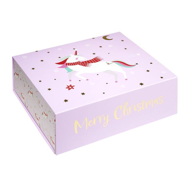 Boîte cadeau Noël pliable enfant licorne ou dinosaure 35x30cm (2 modèles)
