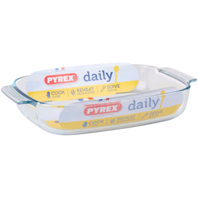 Plat &agrave; tarte rectangulaire Pyrex Daily verre transparent 23x35cm