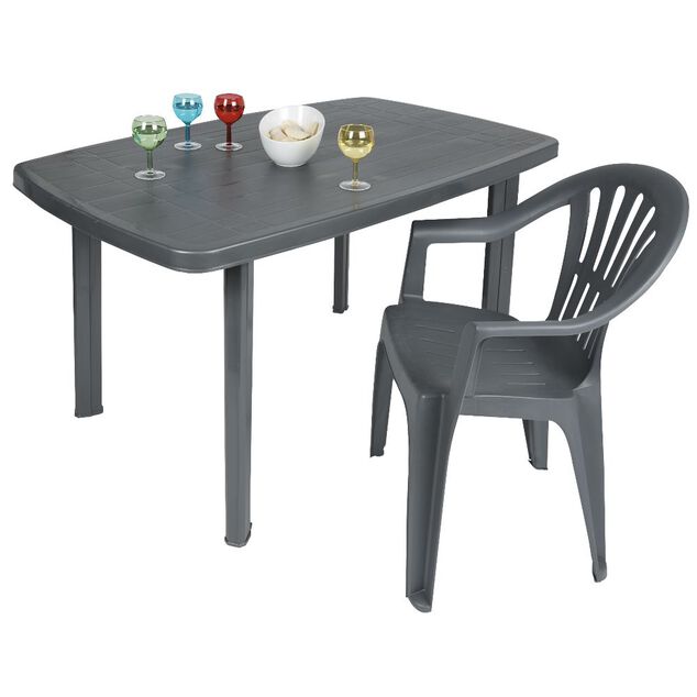Table de jardin rectangulaire 6 personnes Viva gris fonc&eacute; 137x72xH85cm