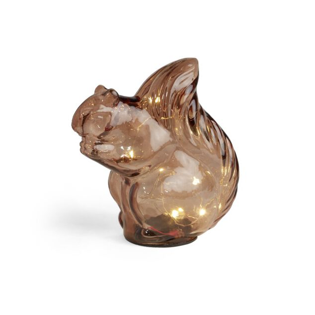 &Eacute;cureuil d&eacute;coratif en verre brun avec LED 8,3x14xH15,6cm