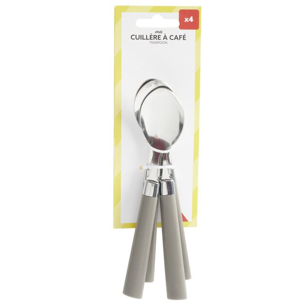 Cuill&egrave;re &agrave; caf&eacute; acier x4 avec manche plastique gris L18cm