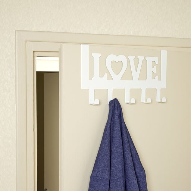 Crochet de porte LOVE en m&eacute;tal blanc ou noir 36,5x16,5cm - 2 mod&egrave;les