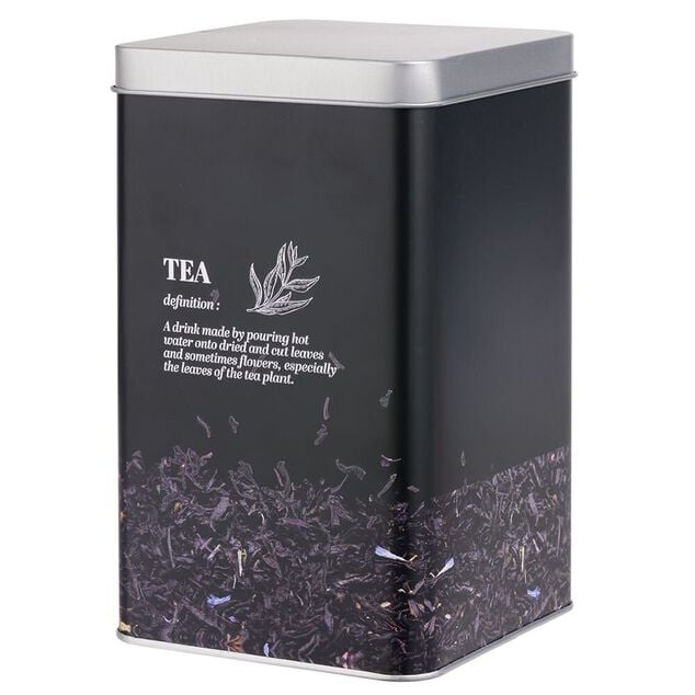 Bo&icirc;te &agrave; th&eacute; en m&eacute;tal noir design Tea - 10,7x10,7xH.17,5cm