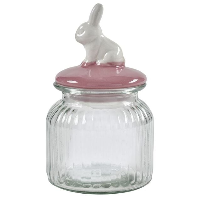 Bonbonni&egrave;re verre 1L forme lapin rose &Oslash;11xH22cm