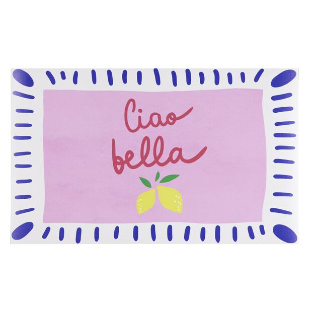 Tapis vinyle rectangulaire Ciao Bella blanc rose bleu 38x60cm