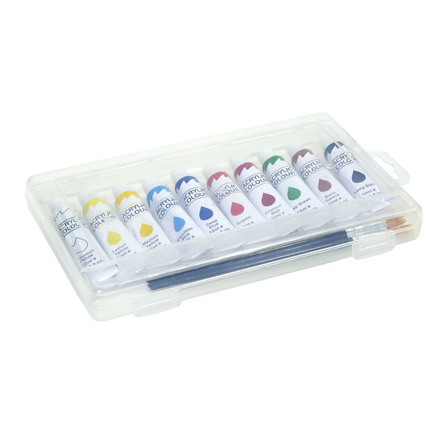 Bo&icirc;te peinture acrylique 10 tubes 16ml avec 2 pinceaux