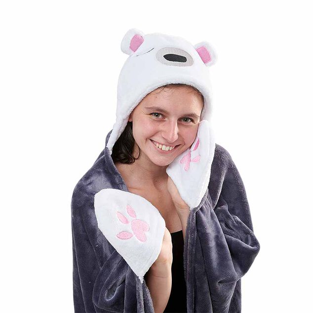 Plaid &agrave; capuche gris gamme banquise