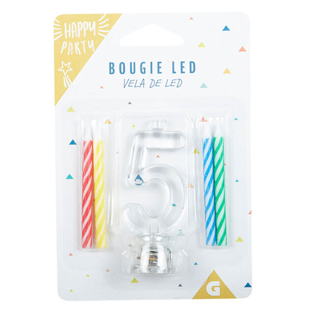 Bougie anniversaire lumineuse &agrave; led chiffre 5