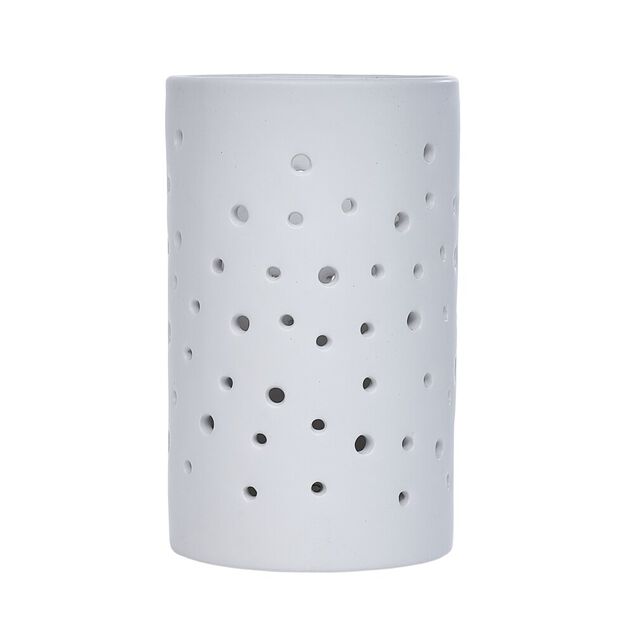 Bougeoir LED en c&eacute;ramique ajour&eacute; blanc &Oslash;7,8xH10,5cm