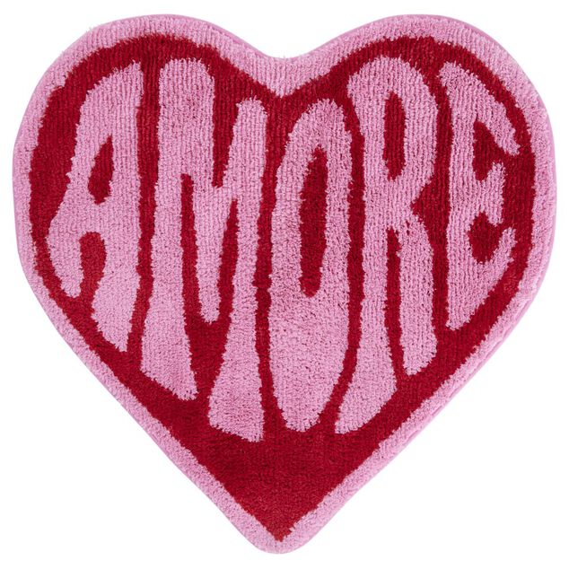 Tapis d&eacute;co inscription Amore forme coeur rose 75x75cm