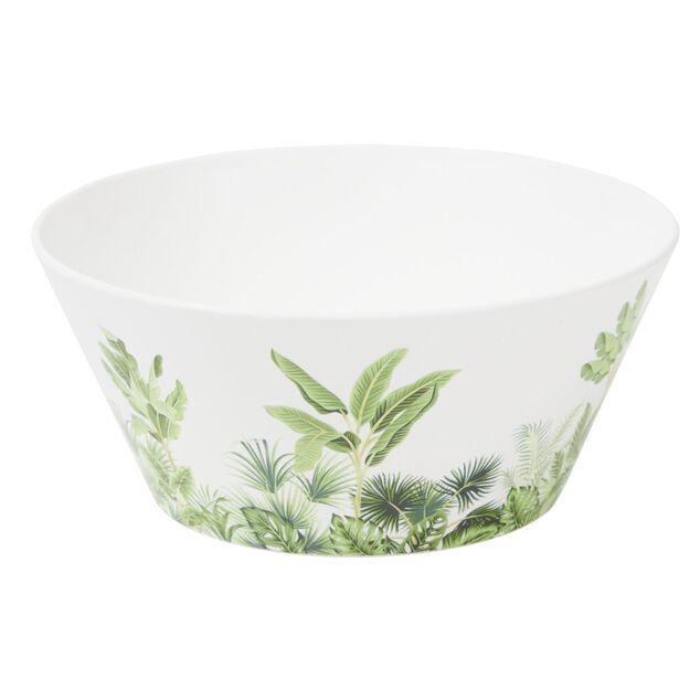 Saladier plastique motif feuillage tropical blanc et vert &Oslash;15xH7cm