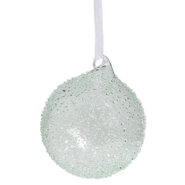 Boule de No&euml;l en verre effet perl&eacute; bleu transparent &Oslash;8cm