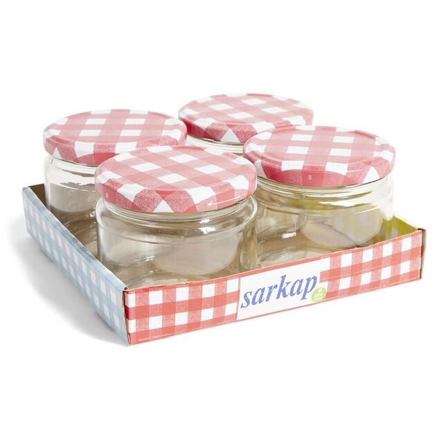 Lot de 4 pots &agrave; confiture acier et verre &Oslash;7,5xH8,7cm