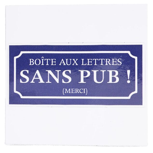 Signal&eacute;tique adh&eacute;sive "Bo&icirc;te aux lettres sans pub" - Bleu, 8x8 cm
