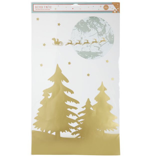 Décoration fenêtre Noël électrostatique paysage doré