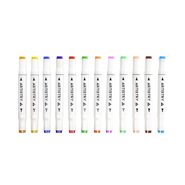 Lot de 12 marqueurs double pointe dans boite H16,3cm