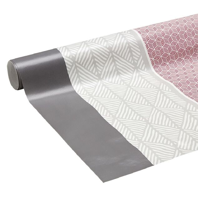 Toile cirée imprimé graphique gris et rouge 140x200cm