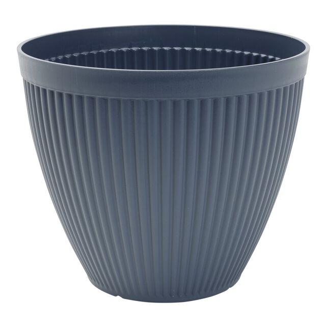 Cache pot plastique rainur&eacute; gris &Oslash;25xH23,5cm