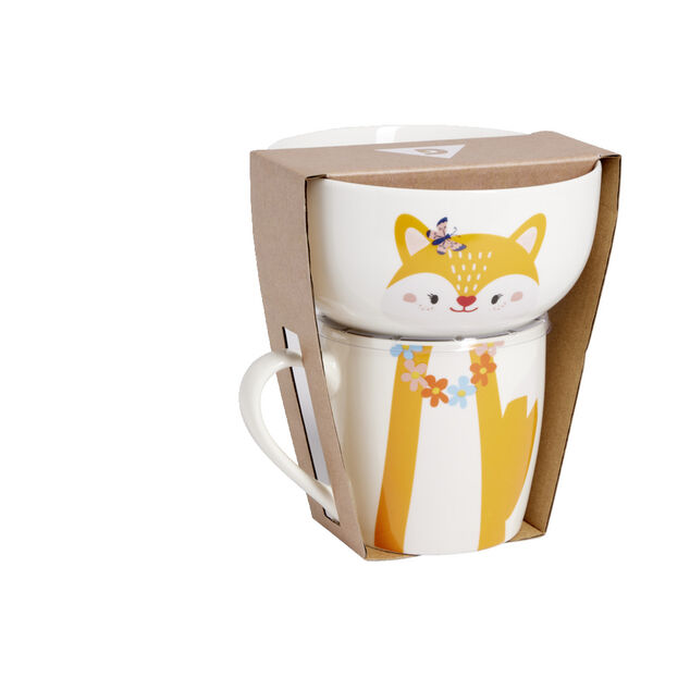 Ensemble bol et mug en porcelaine motif enfant motif renard H15cm
