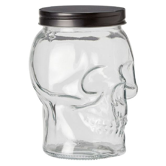 Bonbonni&egrave;re transparente design T&ecirc;te de mort Halloween 1,5L