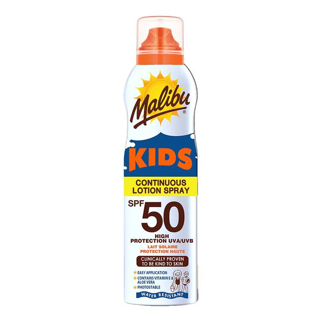 Crème solaire SPF50 haute protection Malibu résistant à l'eau spray 175ml