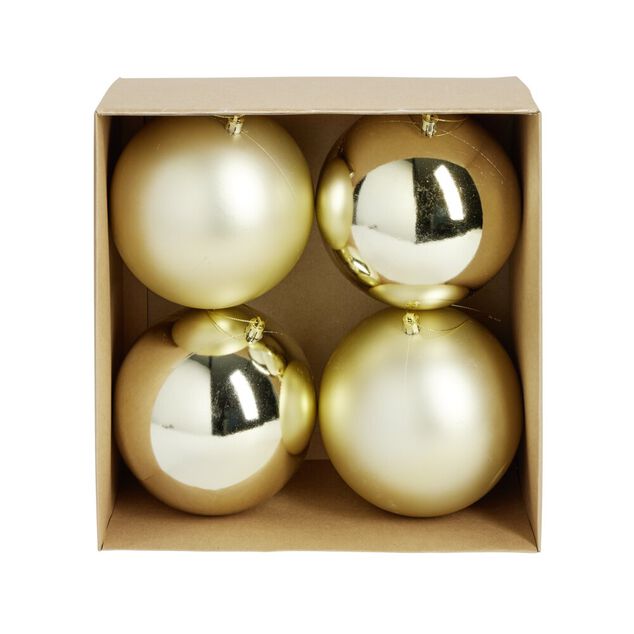 Boule de No&euml;l plastique dor&eacute; x4 mate et brillant &Oslash;15cm