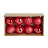 Boule de Noël plastique rouge x8 forme assortie Ø9cm