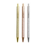 Stylo à bille bleu rétractable design pailleté x3